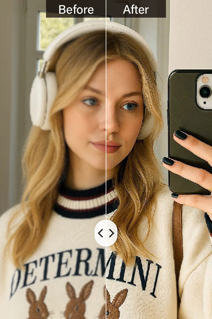 Improve your screenshot selfies instantly with AI Enhance. Try the AI Enhance tool in YouCam Perfect app.