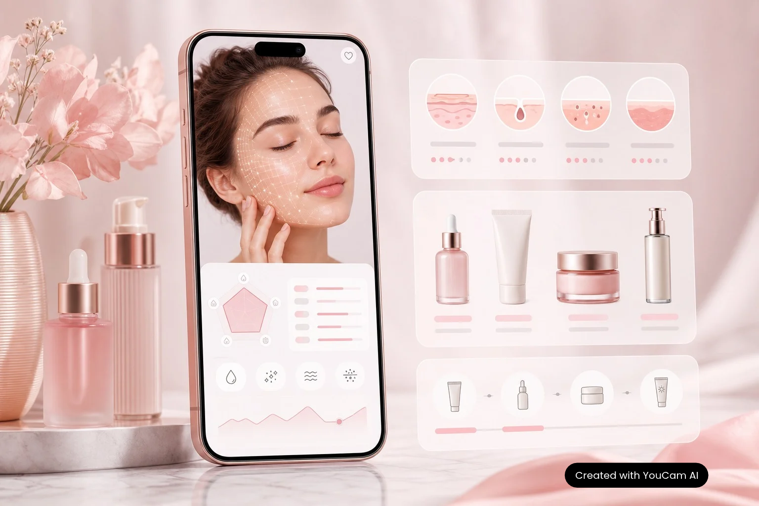 Resultados del análisis de piel con selfie y recomendaciones de skincare Diagnóstico de piel con selfie personalizado con recomendaciones de skincare