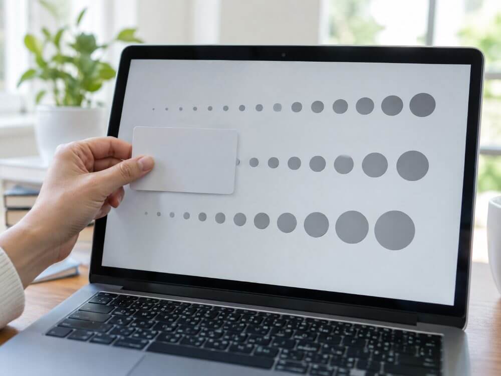 Checking whether an on screen diamond size chart is true to scale with a card