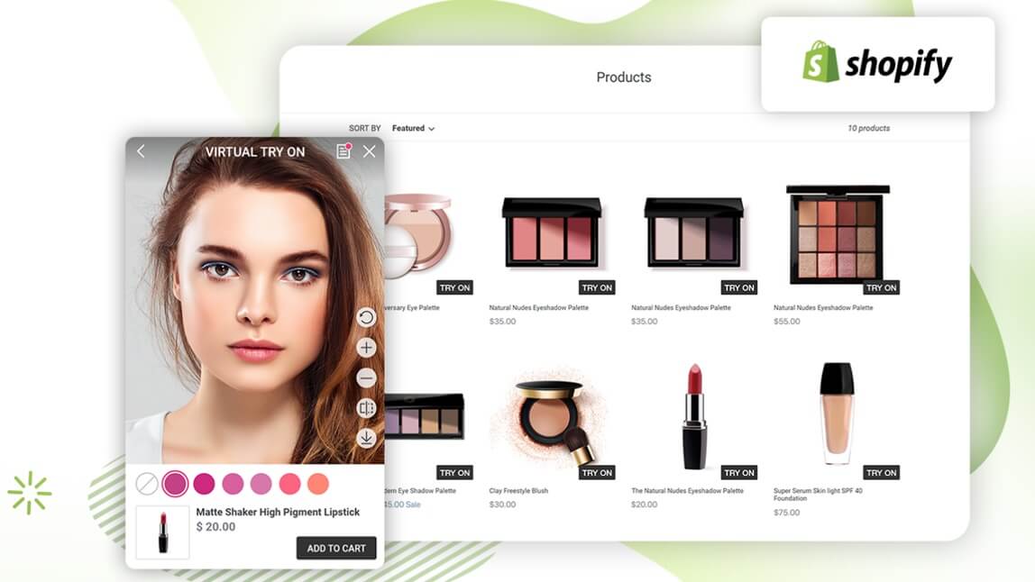 Screenshot of a makeup simulator showing makeup product recommendations