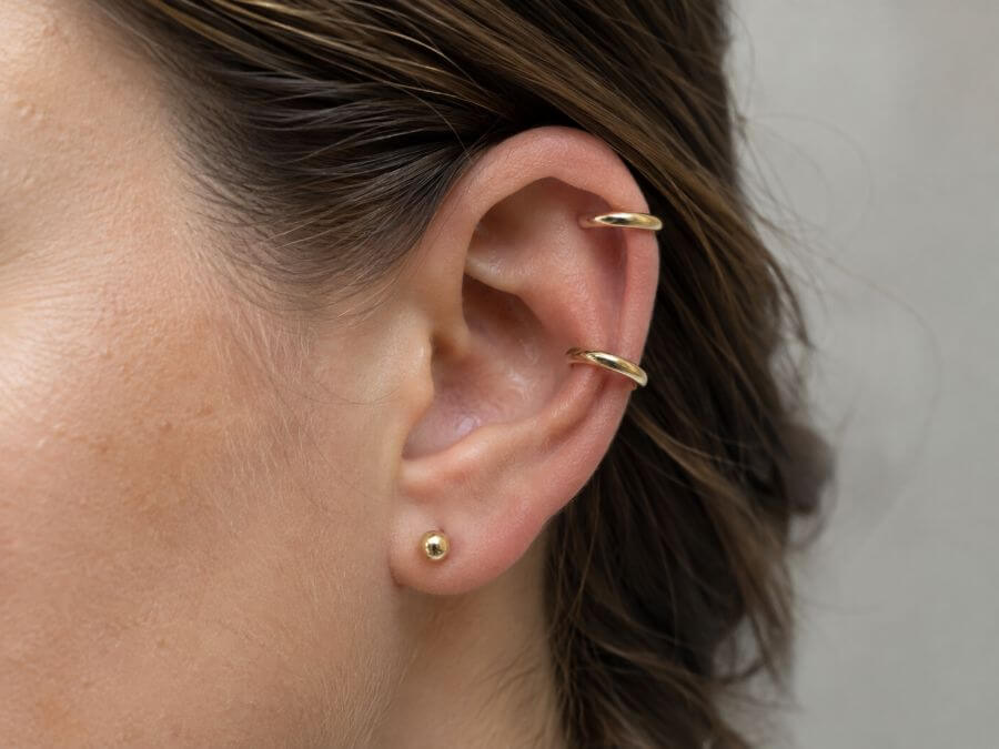 No new piercing ear stack with a lobe stud and two ear cuffs