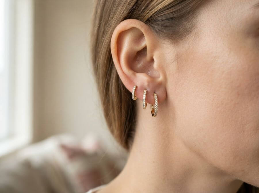 Graduated pavé diamond huggie ear stack