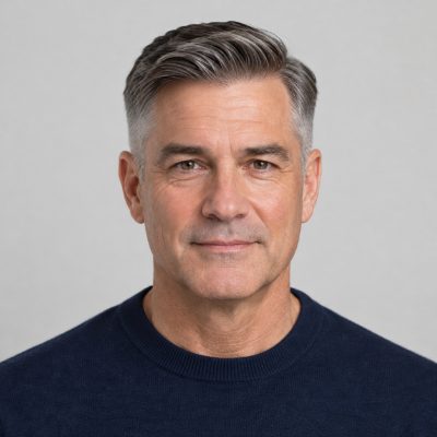 Classic Side Part fade haircut on a man over 50, AI preview made with YouCam