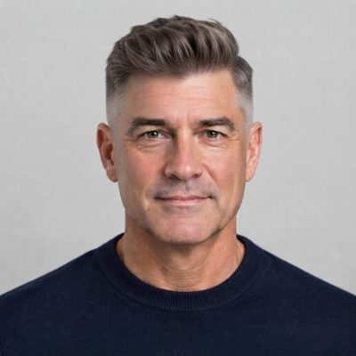 Quiff with Low Fade fade haircut on a man over 50, AI preview made with YouCam