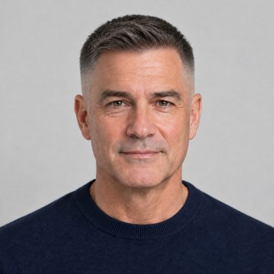 Tapered Crew Cut with Fade fade haircut on a man over 50, AI preview made with YouCam