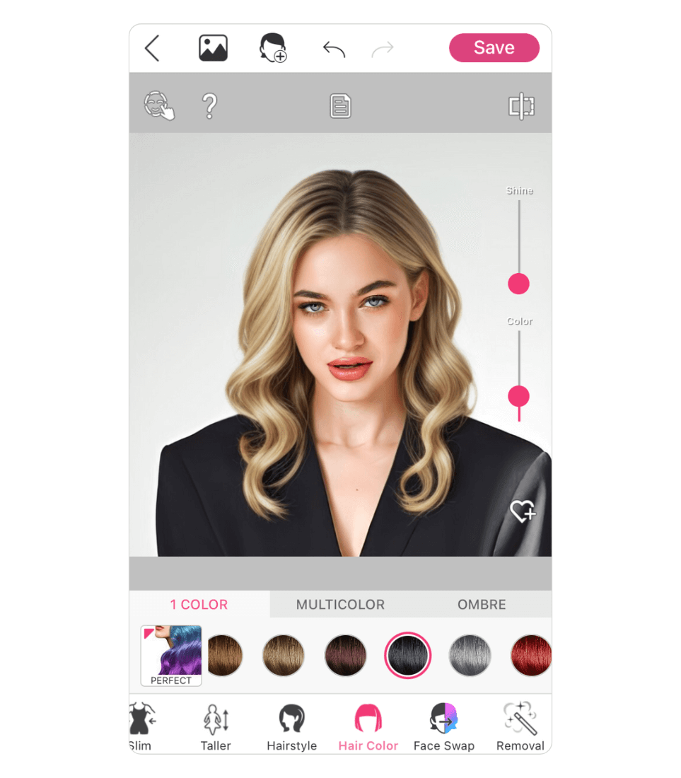 Dark blonde hair color try-on in the YouCam Makeup app