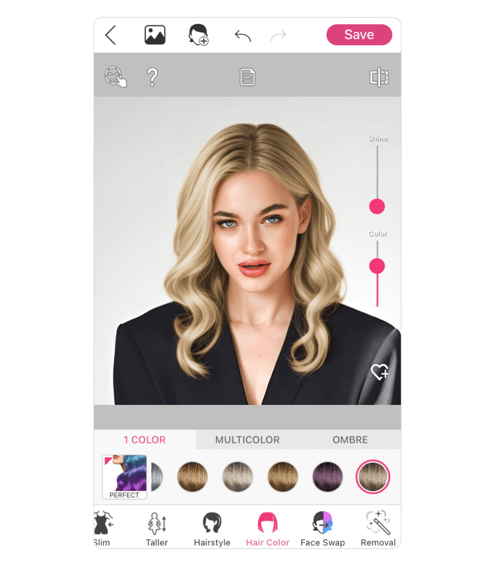 Sandy blonde hair color try-on in the YouCam Makeup app