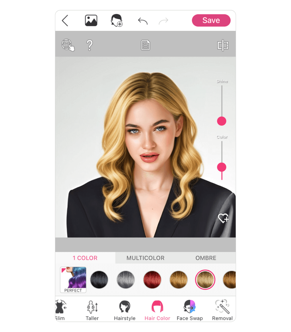 Honey blonde hair color try-on in the YouCam Makeup app