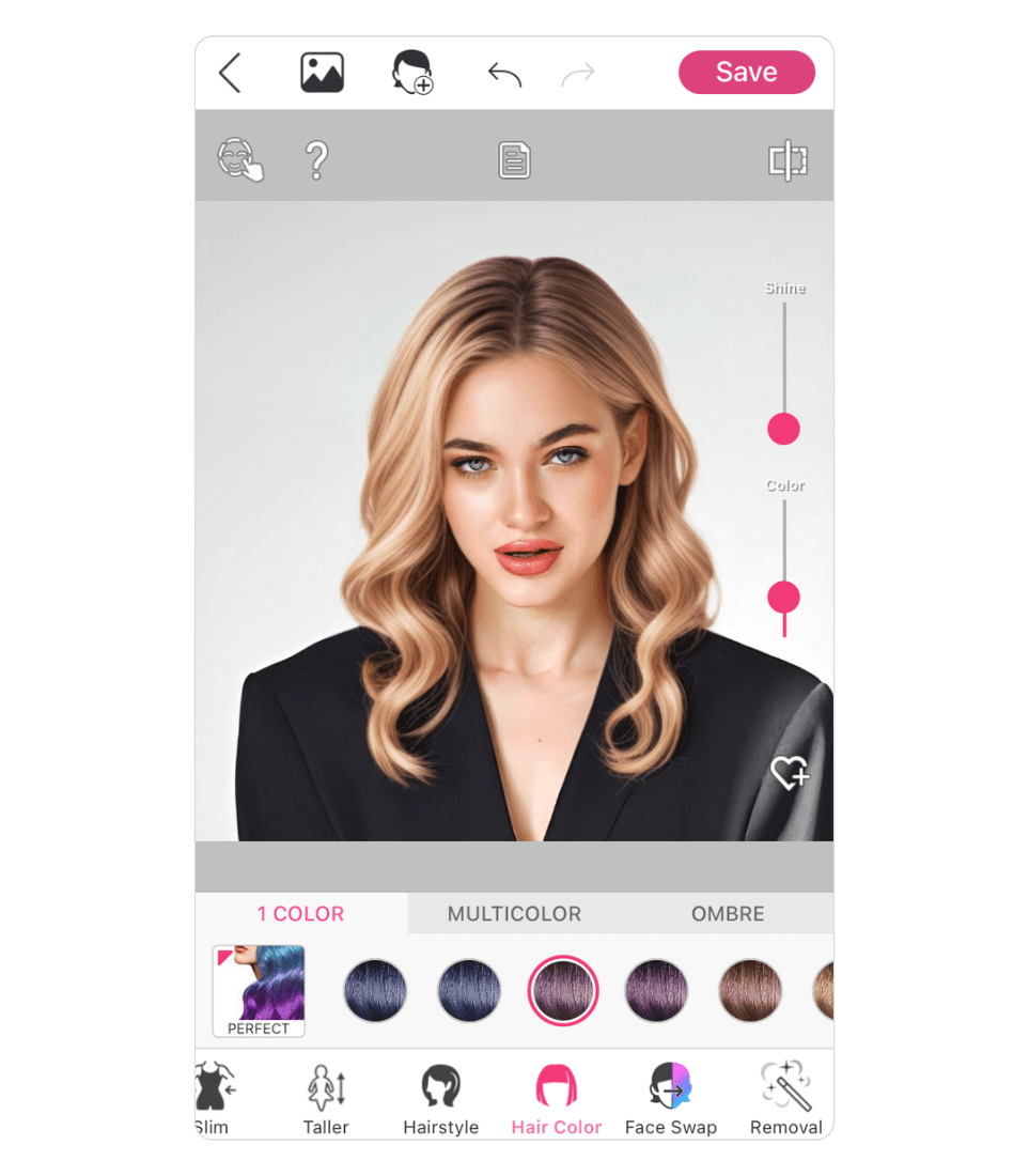 Strawberry blonde hair color try-on in the YouCam Makeup app