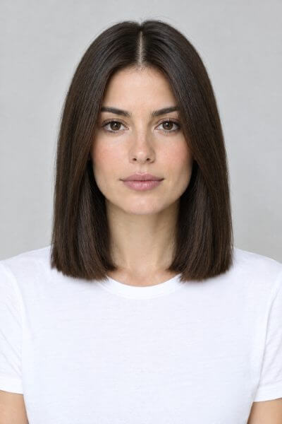 Blunt lob haircut preview on an AI-generated model