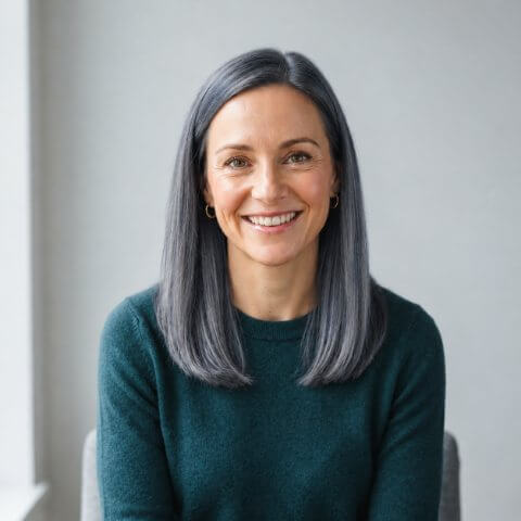 AI-generated portrait with blue-gray hair