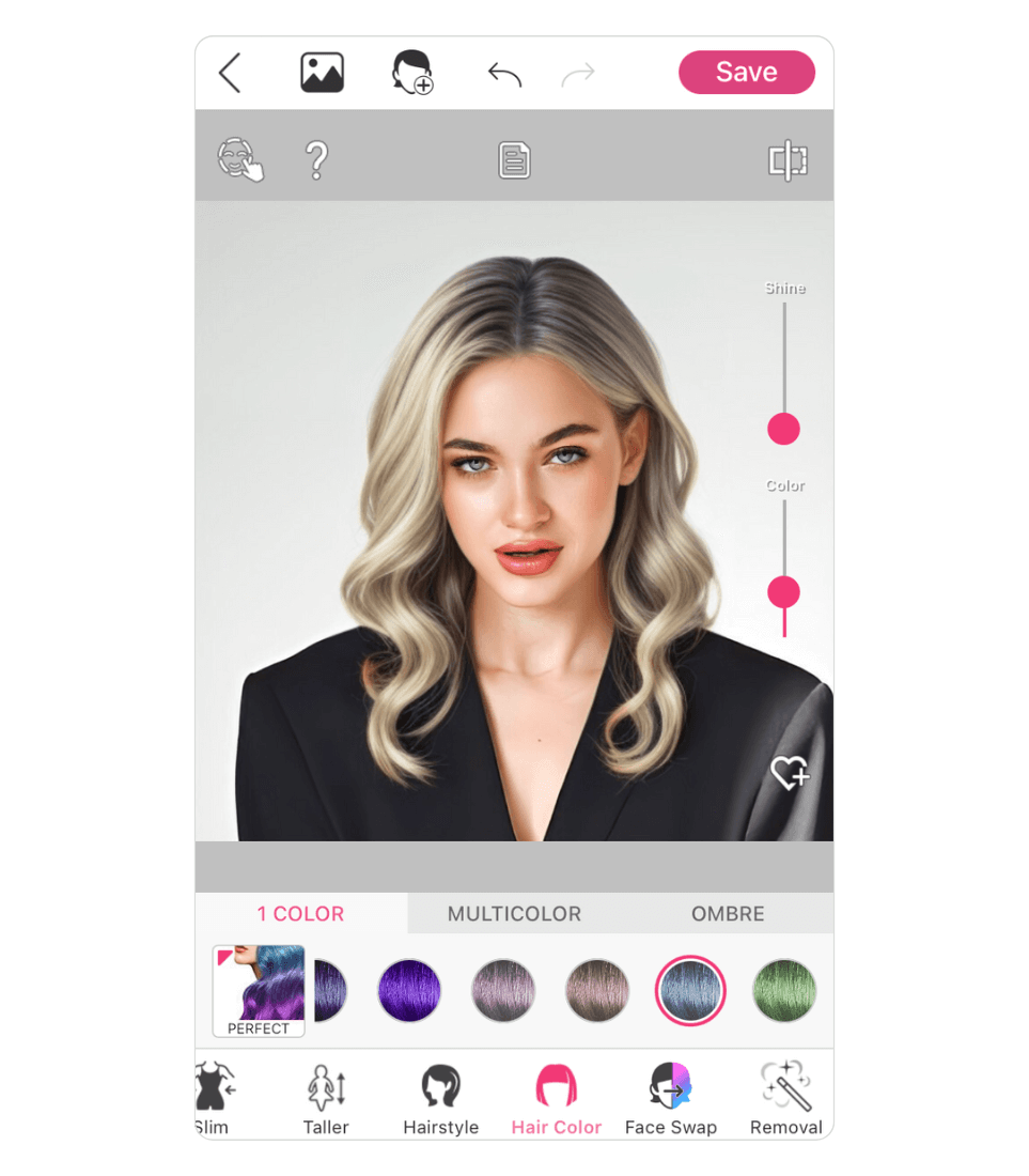Ash blonde hair color try-on in the YouCam Makeup app