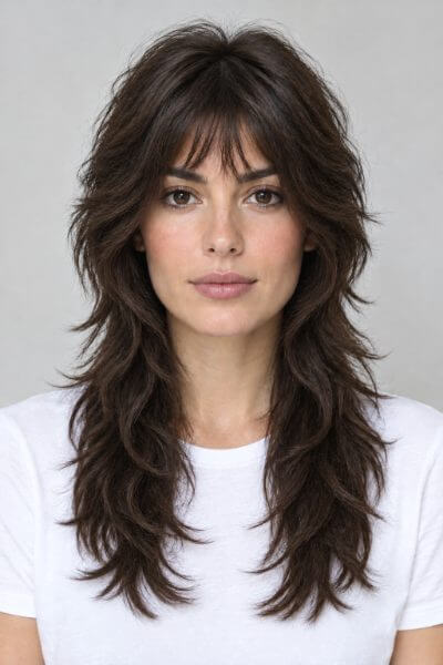 Wolf cut haircut preview on an AI-generated model