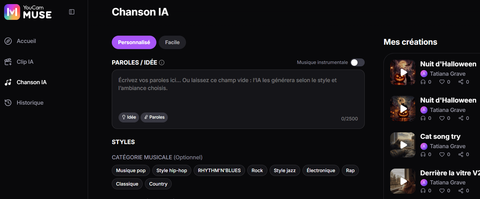 Créer chanson et musique Halloween dans YouCam Muse