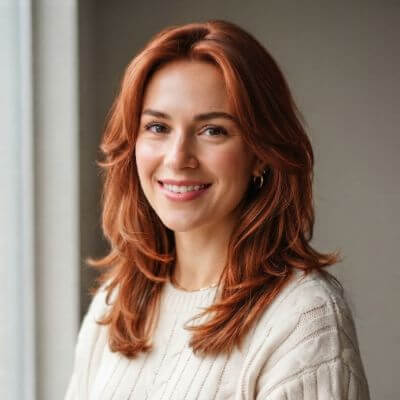 Same model with Cinnamon Spice hair, an AI render made with YouCam