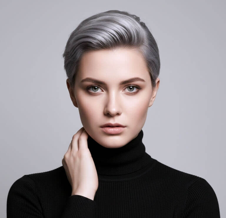 Short silvery ash hair color