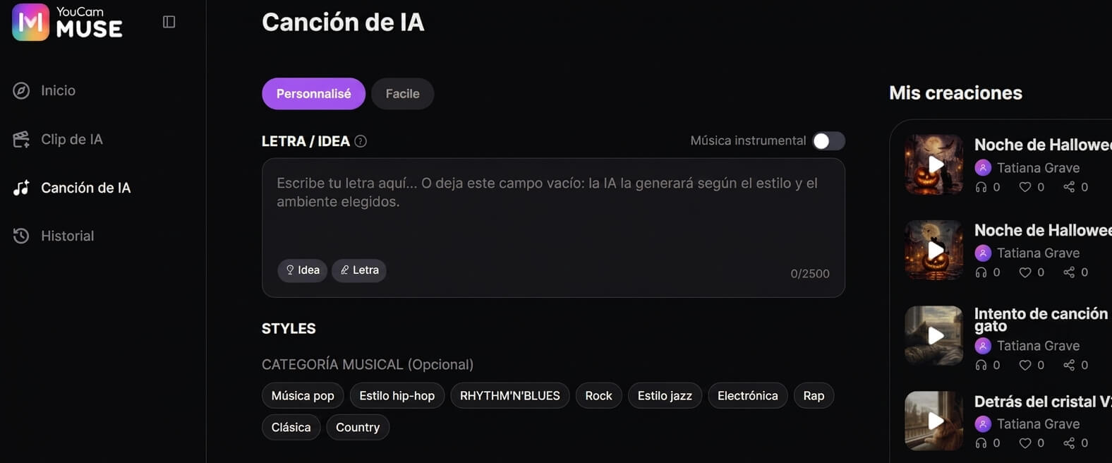 Crear canción y música de Halloween en YouCam Muse