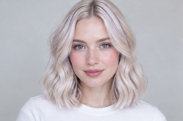 Icy platinum blonde hair on fair skin with cool pink undertones