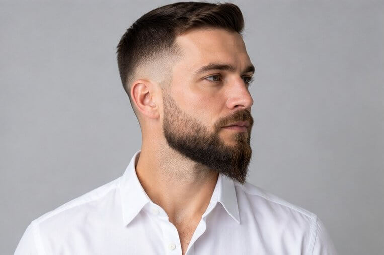 Man with a ducktail beard tapering to a neat point below the chin
