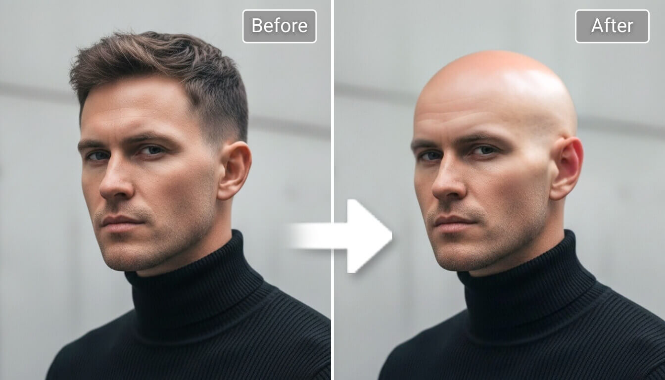 Before and after AI bald filter preview