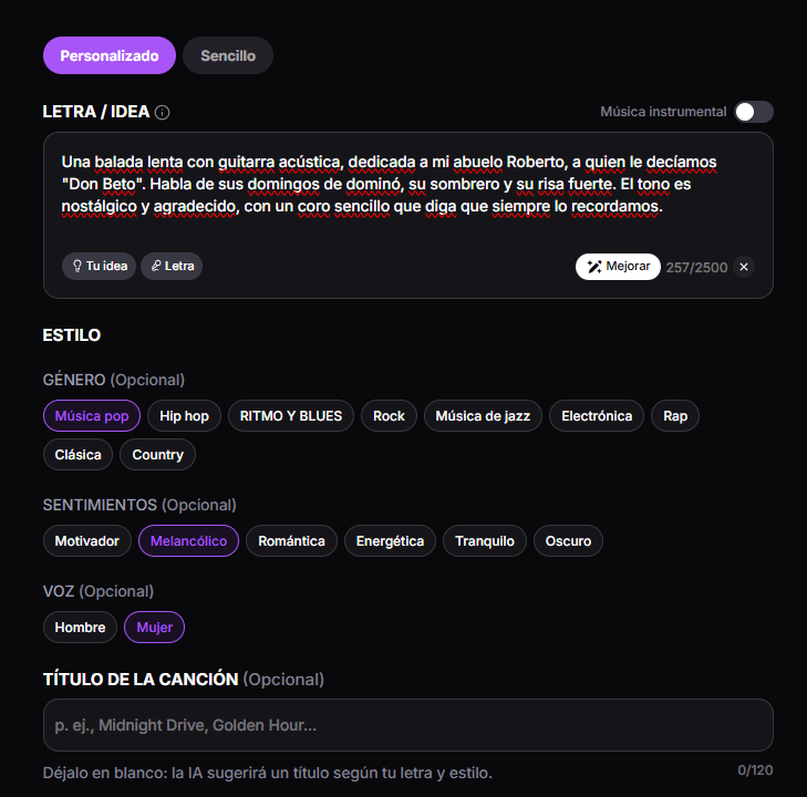 Generación de una canción para recordar a un ser querido con IA