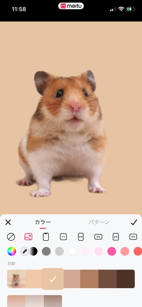 Meituで画像を切り抜く様子