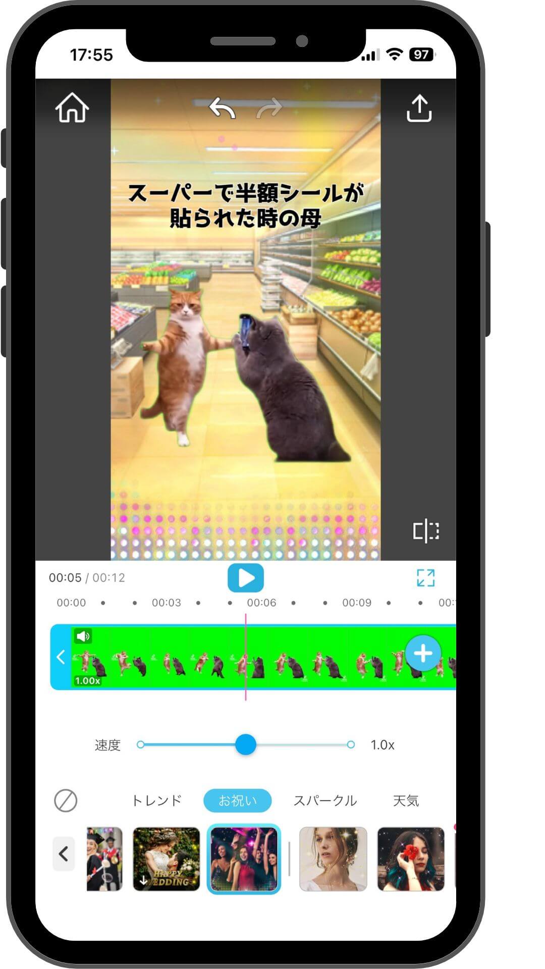 YouCam Videoで「猫ミーム」動画を作る様子 YouCam Videoで「猫ミーム」動画を作る様子
