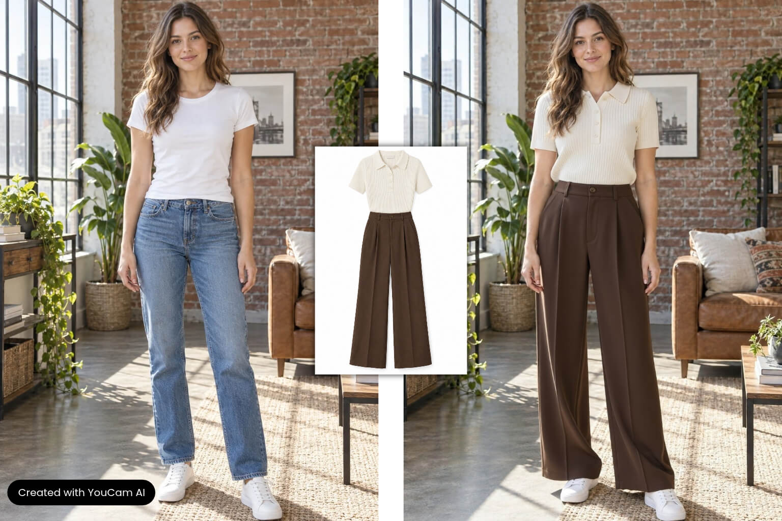 Creating on-model clothing photos with a virtual try-on API Garment photo and model photo combined by a try-on API into an on-model product image for a clothing brand launch