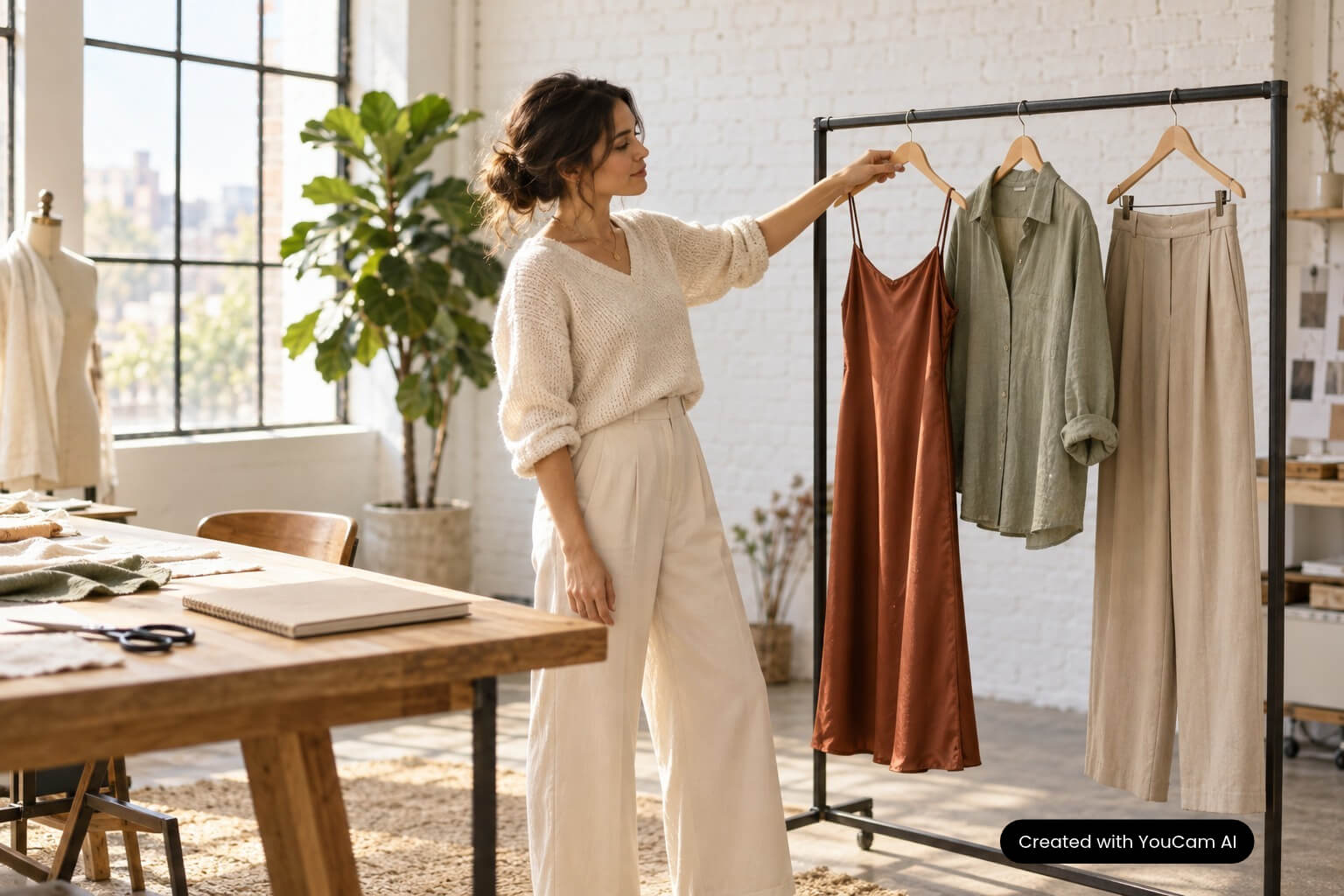 How to start a clothing brand, from first collection to launch Clothing brand founder arranging her first collection on a rack in a sunlit studio