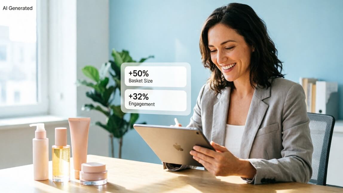 Dashboard showing personalization KPIs: conversion, basket size and repeat orders