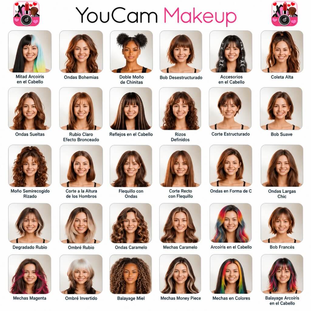 Filtro de peinado en el simulador de peinados de YouCam Makeup
