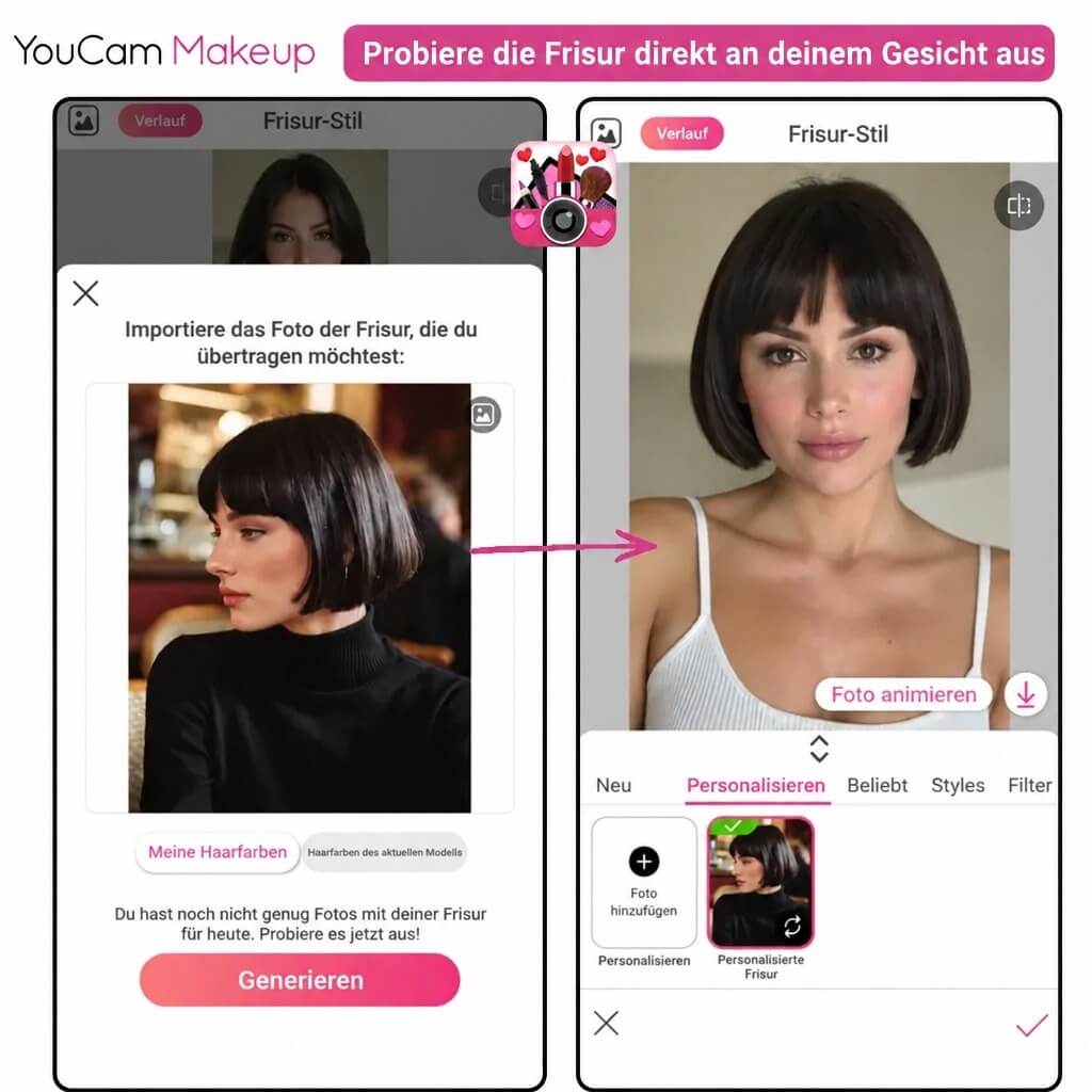 Frisuren-Simulator in YouCam Makeup: Haarschnitt virtuell auf dem eigenen Foto ausprobieren