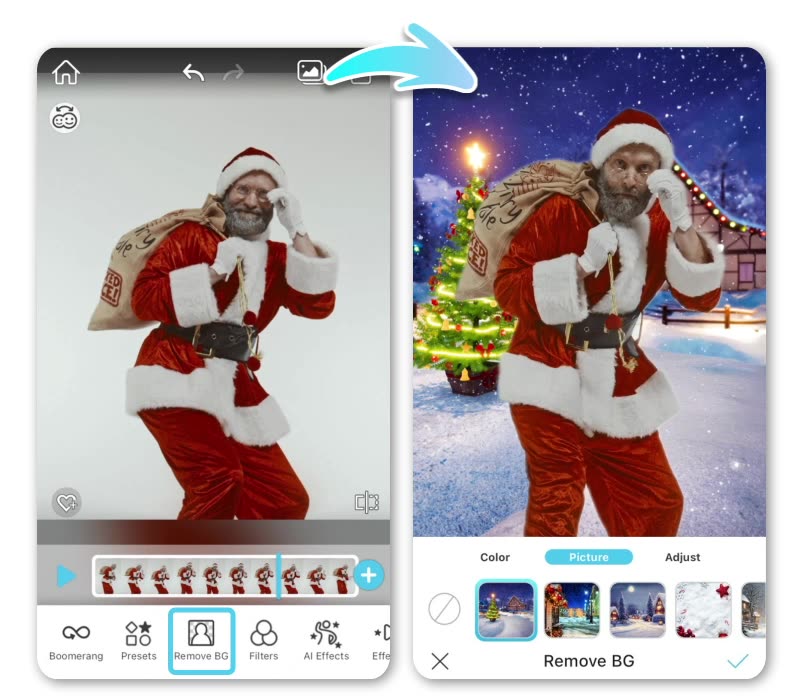 Idées video Noel pour Tiktok : ajouter un fond video Noel