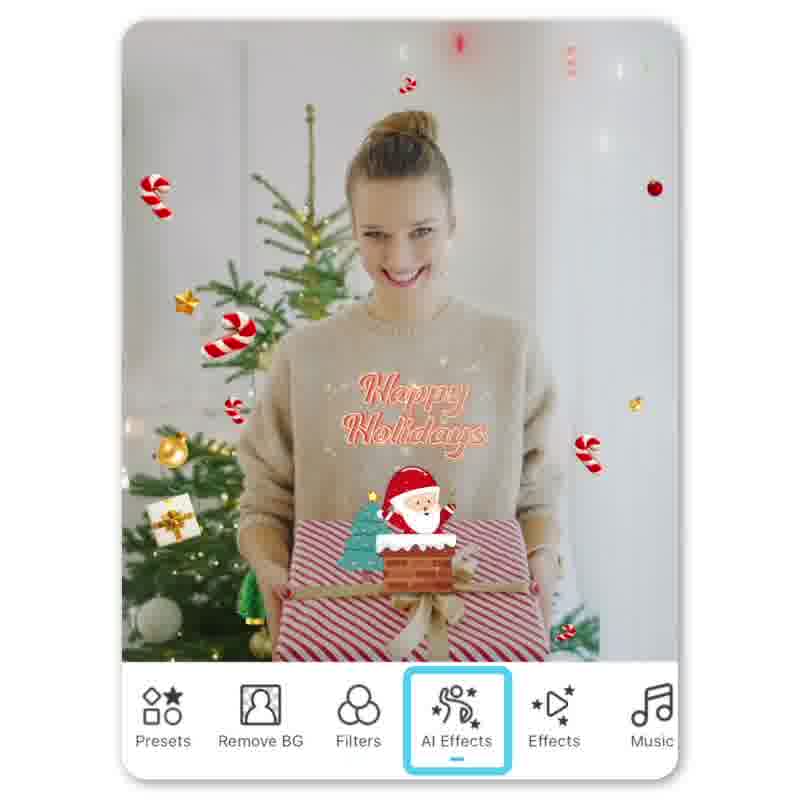 Idée video Noel pour Tiktok : ajouter des stickers de Noel sur video