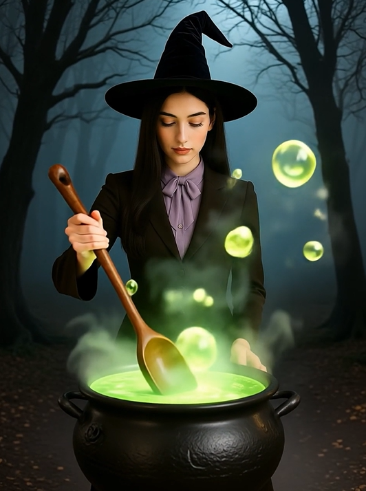 AI turn the person in the photo into a witch