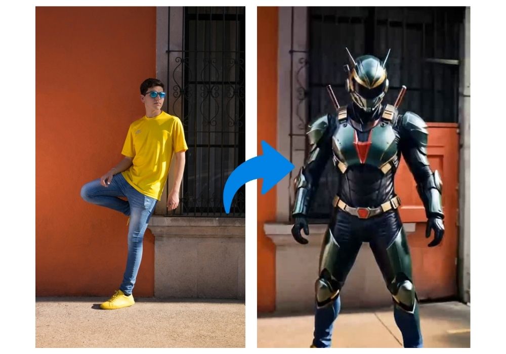 Demo video of turning a leisure photo into an armored Kamen Rider Transformation video