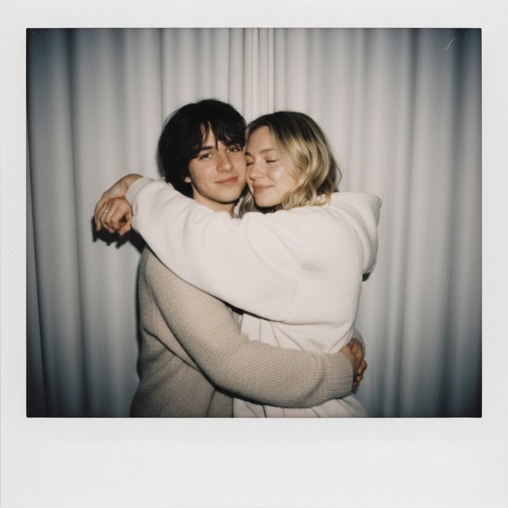 Polaroid vintage de una pareja abrazándose creada con YouCam Online