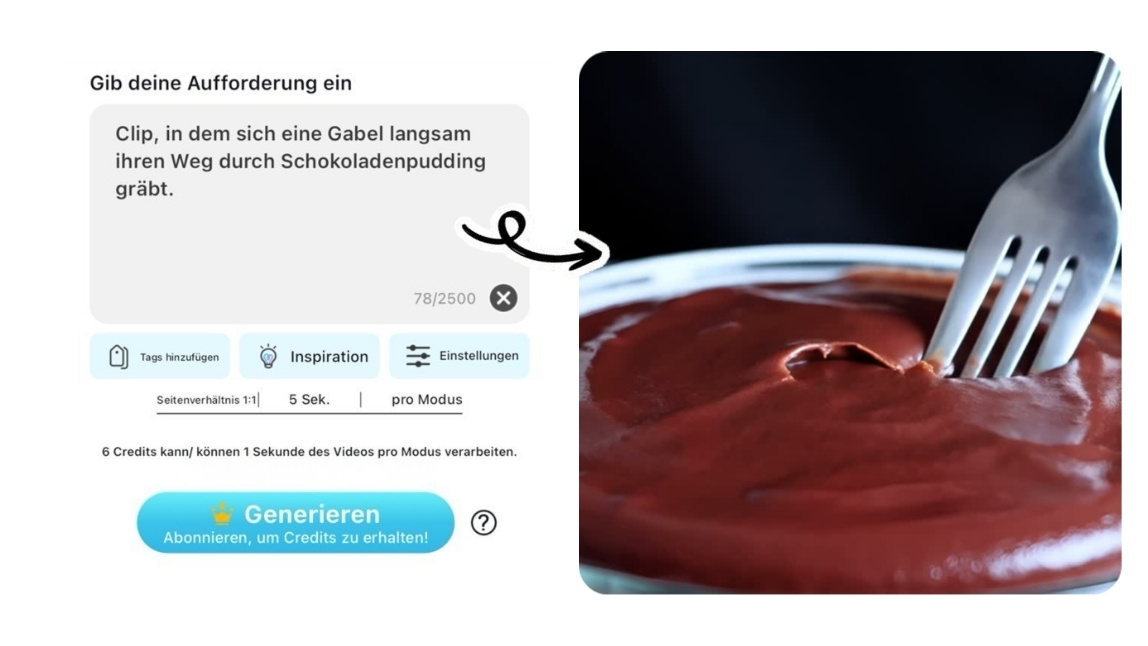 Ein Stop-Motion-Video, in dem sich eine Gabel langsam ihren Weg durch einen Schokoladenpudding gräbt.