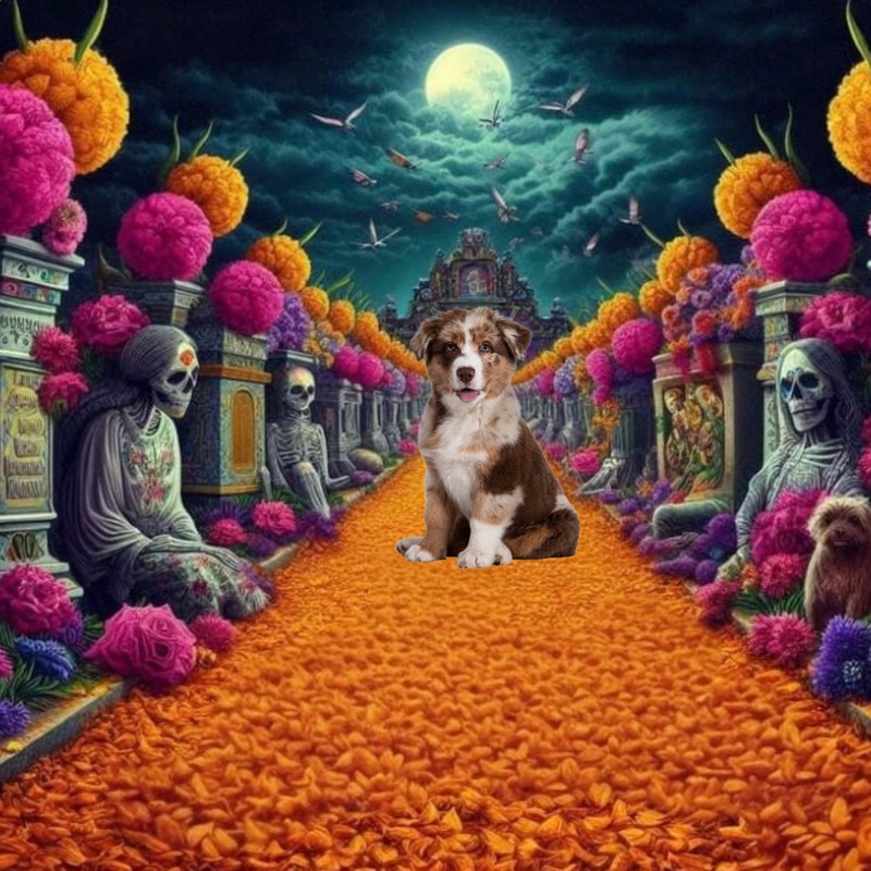 mascota con efecto del dia de los muertos recuerdame