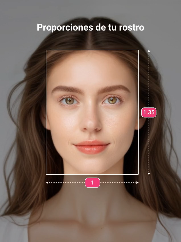 Análisis de forma de rostro con IA mostrando las proporciones faciales.