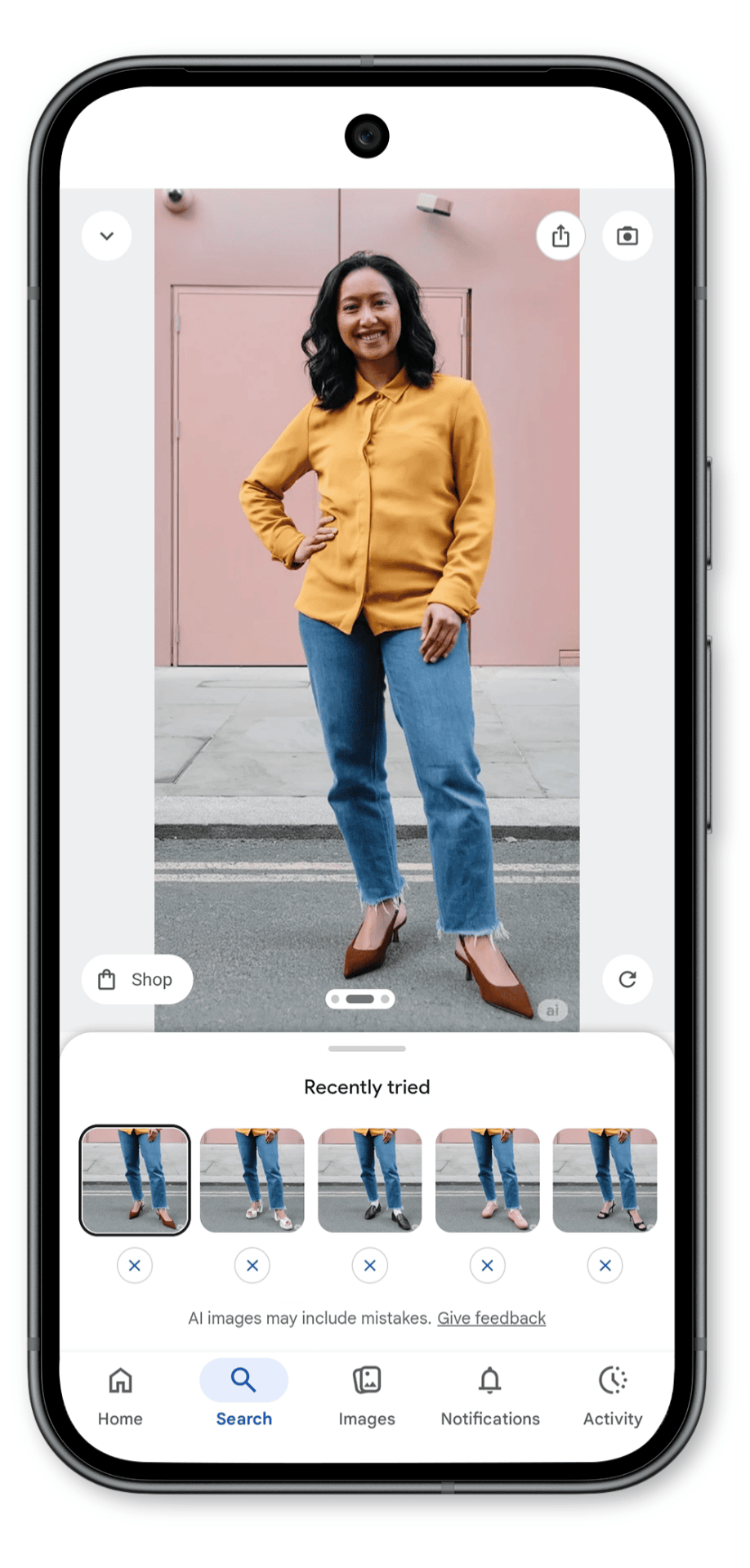 Google virtual try-on shoes feature in Google Shopping