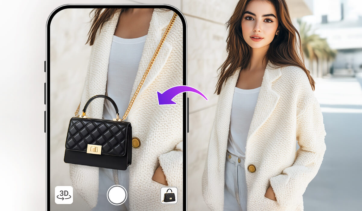 Hyper-realistic AR rendering of a luxury handbag online