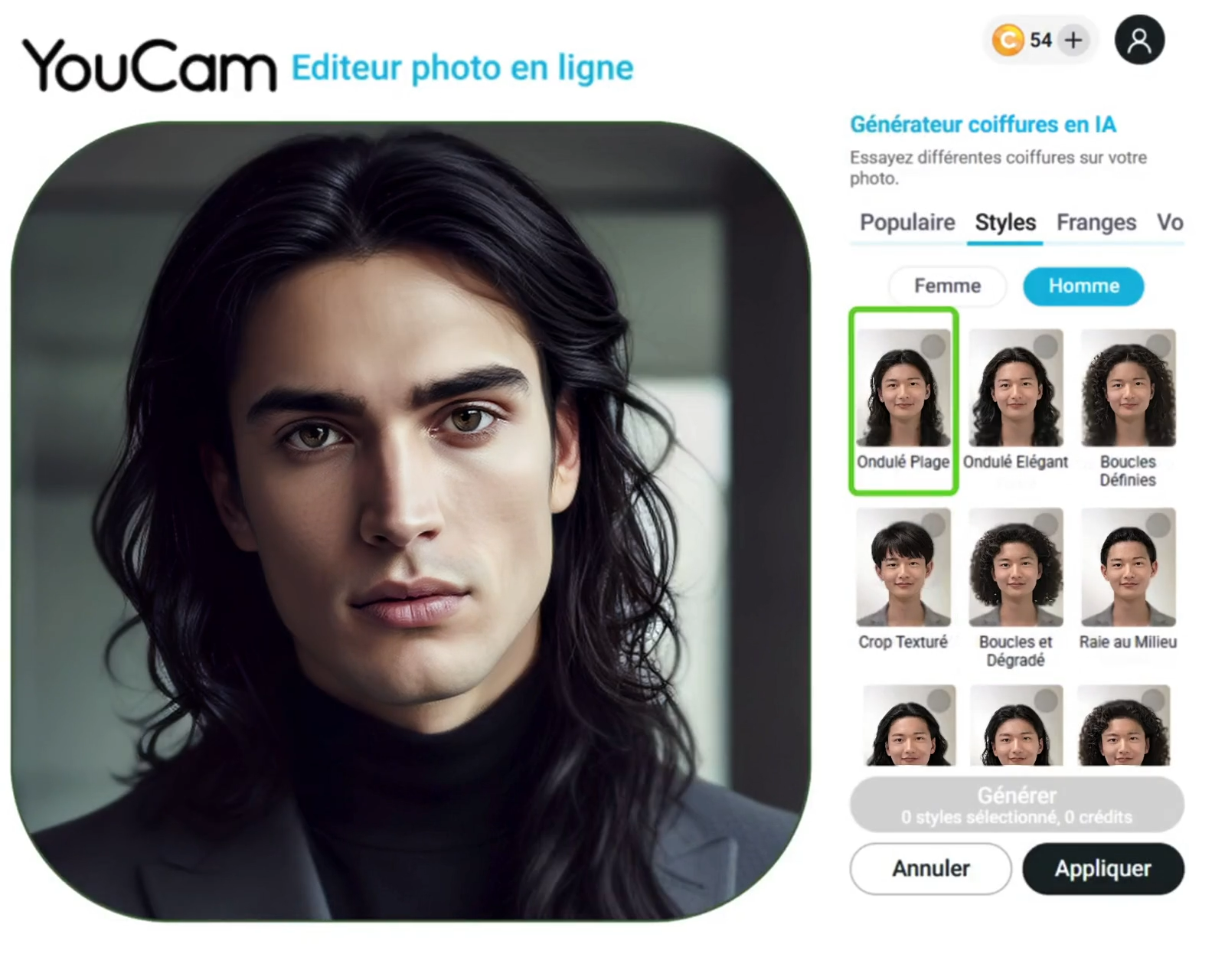 Simulateur coupe de cheveux en ligne pour homme