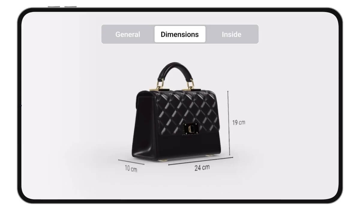 AR Bags 3D Capacity Viewer showing what fits inside a handbag