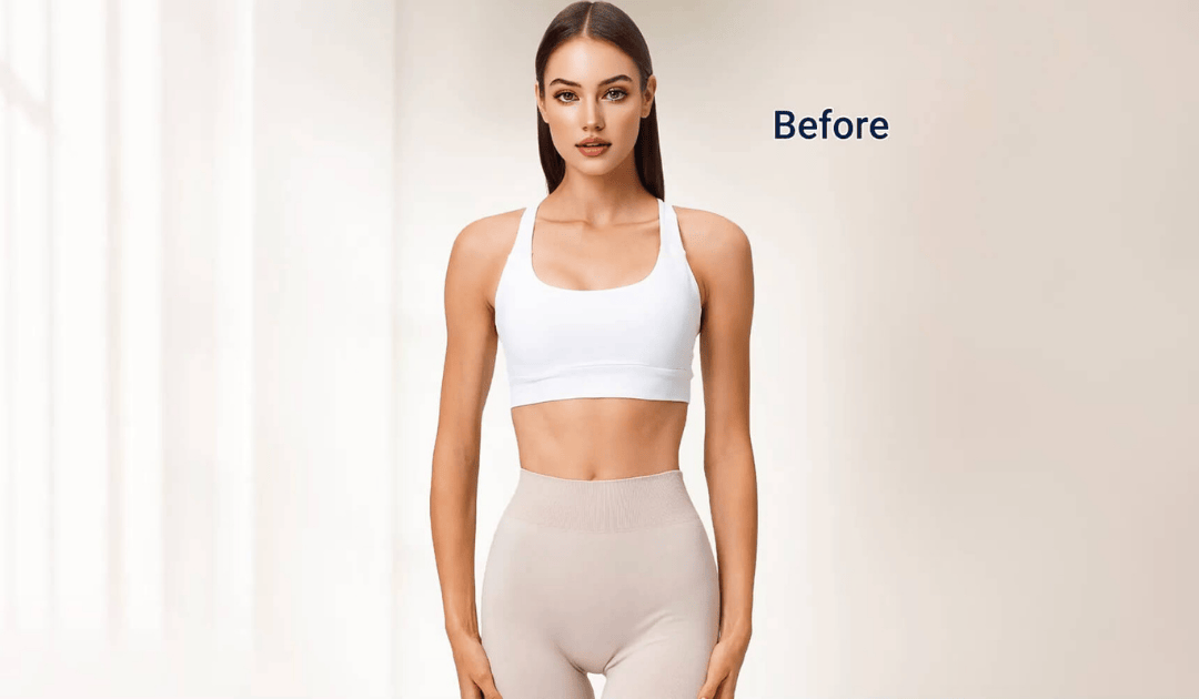 Digital model showcasing complete outfit created with AI clothes changer