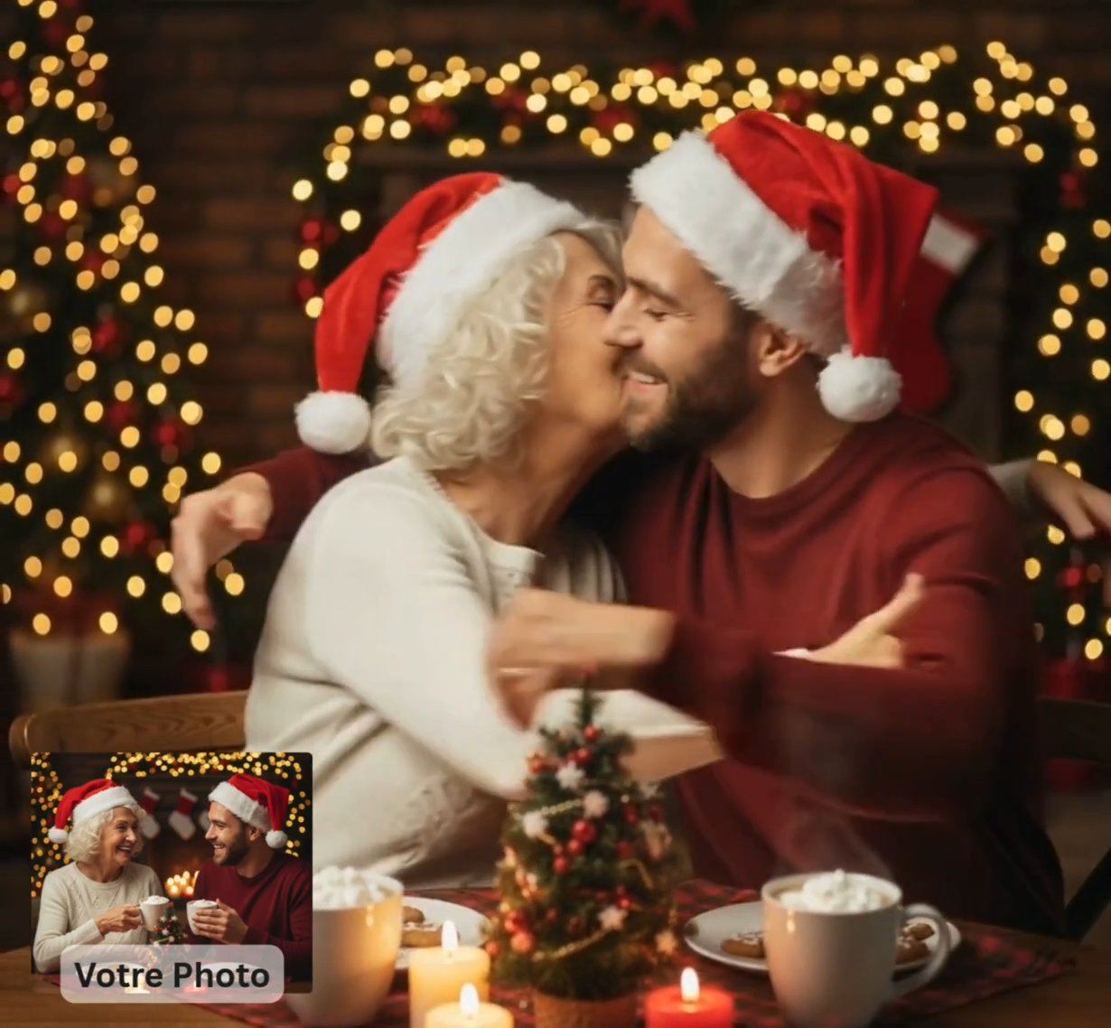 Filtre câlin virtuel : deux photos se font à câlin pour Noël