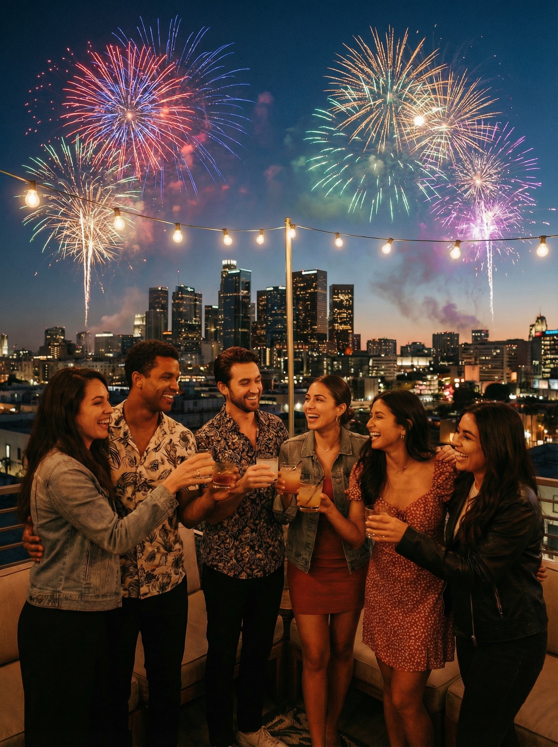 Added Fireworks to a Photo from a Rooftop Party in LA.