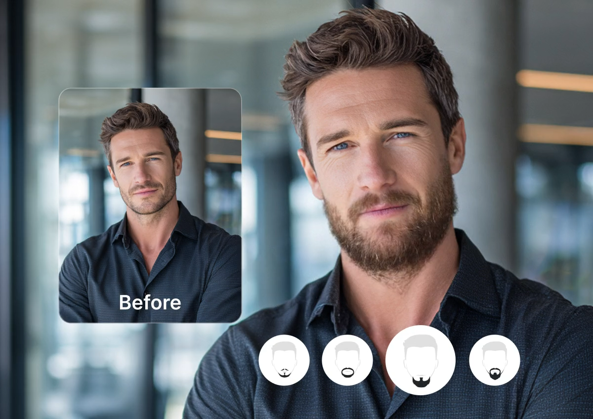 Filtre barbe, générateur de barbe IA, ajouter barbe sur photo