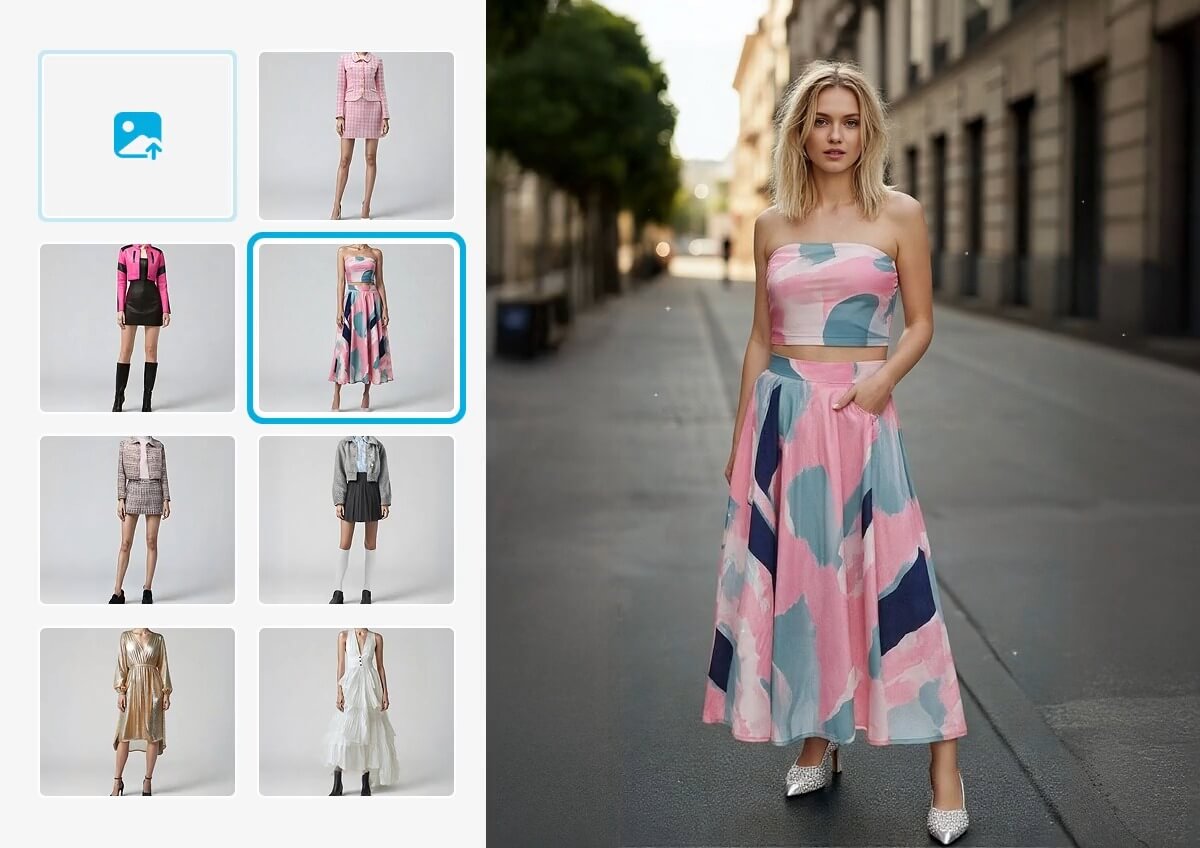 AI clothes changer API output image showing different clothing style