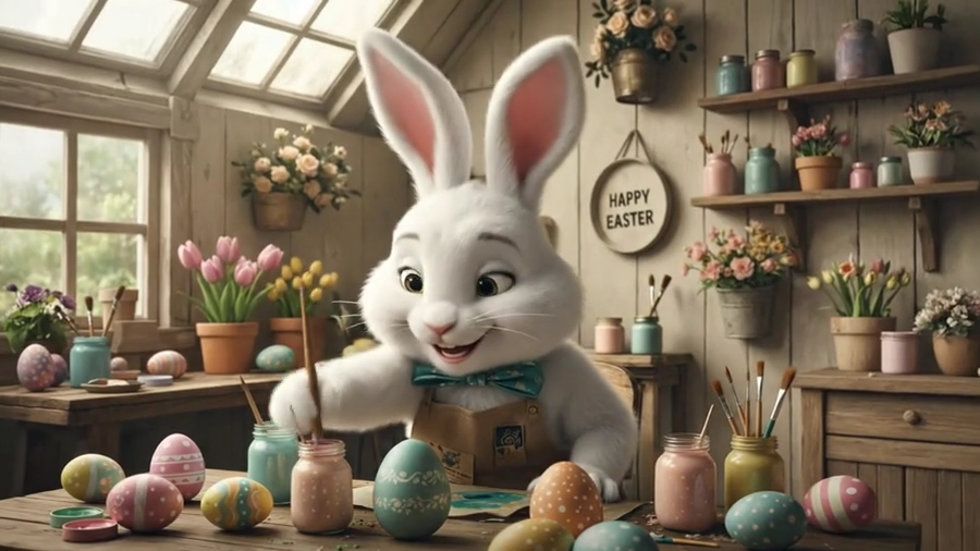 Carte animée vidéo Pâques / animation de Pâques avec lapin et oeufs